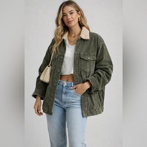 Wrangler Western Corduroy Forest Olive Women’s Utility Jacket with Beige Lining